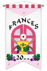 ~ DELUXE ~ First Communion Banner Kit 12 in. x 18 in. Pink Gates Black Letters