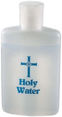 Holy Water Bottles Plastic, Blue Lettering, 4 OZ