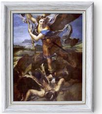 St. Michael Vanquishing Satan - White Frame - Framed Canvas - 8" x 10"