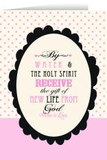 Baptism By Water and the Holy Spirit Pink Lace Greeting Card (6 Pack)