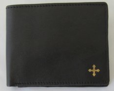 Black Leather Wallet with Brass Cross