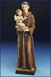 12" Wood Carved Resin St. Anthony Statue