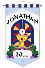 ~ DELUXE ~ First Communion Banner Kit 12 in. x 18 in. Blue Gates Black Letters