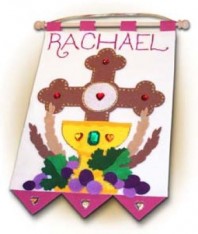 First Communion Banner Kit 9 in. x 12 in. Cross of Redemption Rose