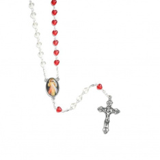 Rosary Heart Shape Divine Mercy Red & White