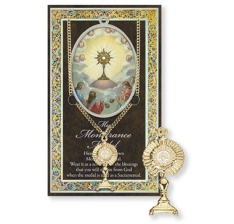 Gold Plated Monstrance Hand Engraved Pewter Medal on 24” Chain – with Pamphlet