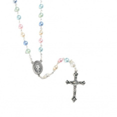 Multicolored pearl rosary on silver chain