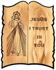 Divine Mercy Plaque Olive Wood