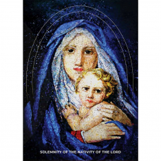 Catholic Christmas Card – Blue Mosaic Madonna (set of 10)