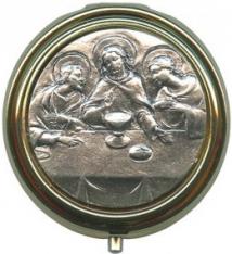 Last Supper Metal Gold Plated Pyx with Pewter Picture mm.50- 2"