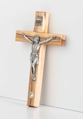 Crucifix with Bethlehem Stone and Pewter Corpus 5" (Olive Wood)