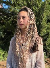 Cherry Blossom Sevillana Lace Mantilla Chapel Veil (Coffee)